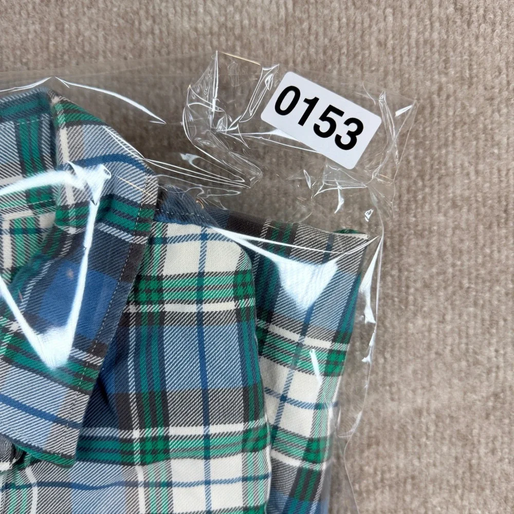Vintage J Crew‎ Tailored Woven Shirts Blue Green Plaid Cotton Button Up Size L